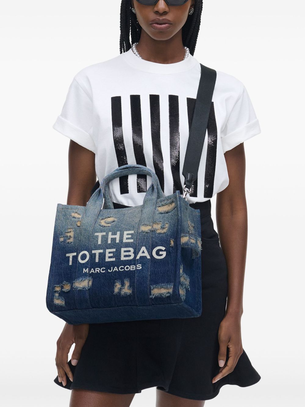 Shop Marc Jacobs The Denim Medium Rip And Repair Tote Bag In Blue