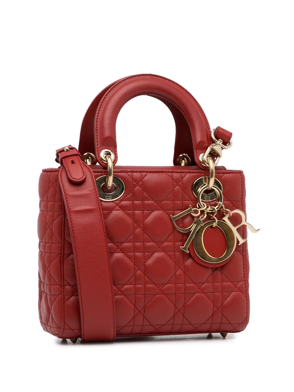 Pre-owned Dior 2017 Small Lambskin Cannage My Abc Lady  Satchel In Red