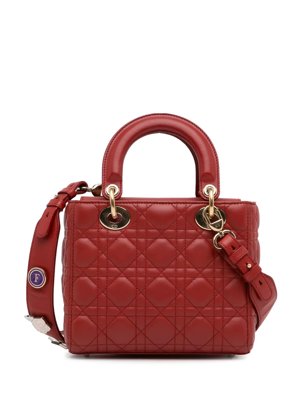 Pre-owned Dior 2017 Small Lambskin Cannage My Abc Lady  Satchel In Red