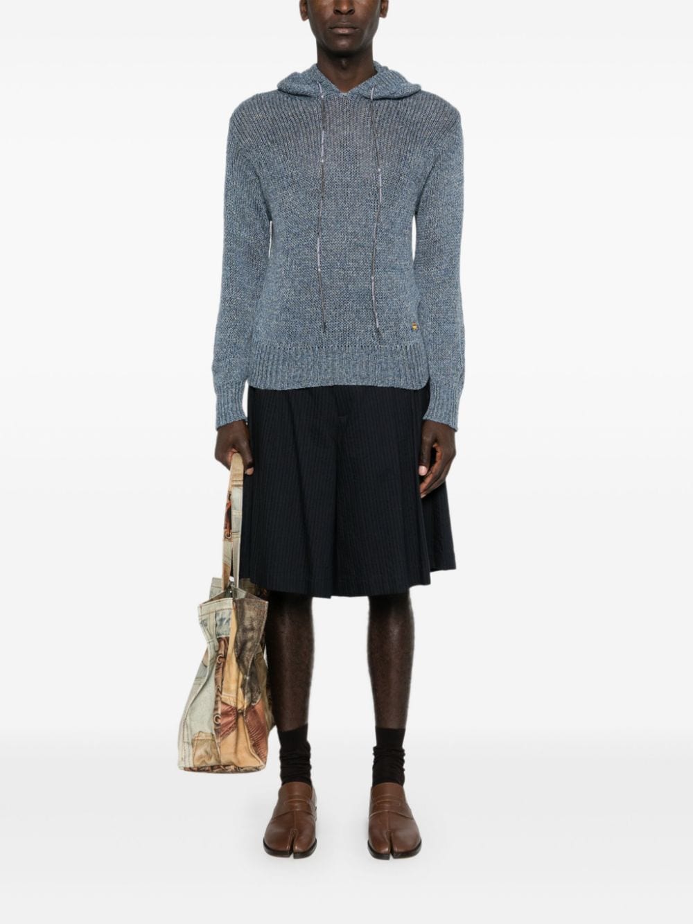 Shop Vivienne Westwood Open-knit Linen Hoodie In Blue