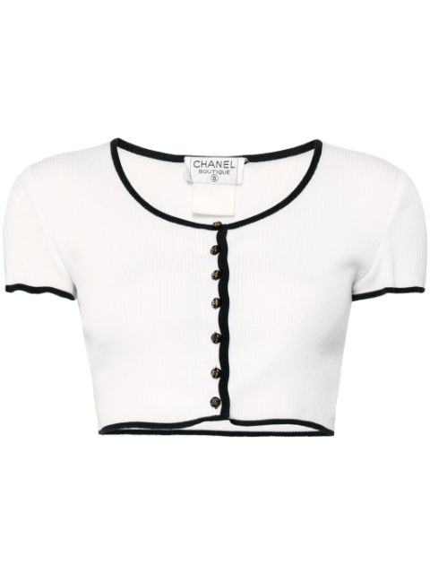 HOT SALE CHANEL 1990s cropped cotton knitted top Women