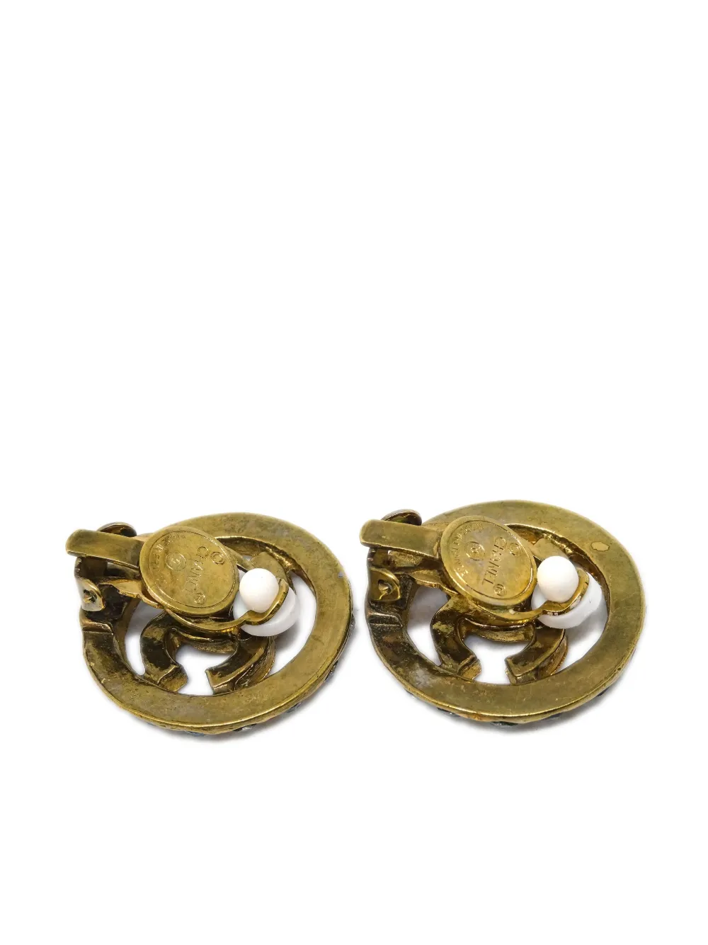 Pre-owned Chanel 1990-2000s Cc Rhinestone-embellished Clip-on Earrings In Gold