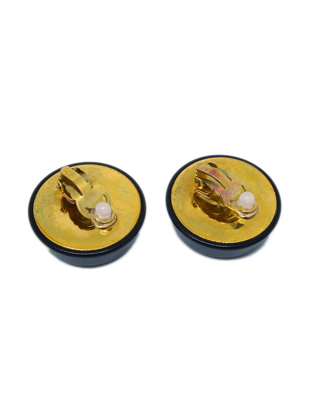 Pre-owned Chanel 1993 Cc Button Clip-on Earrings In Black