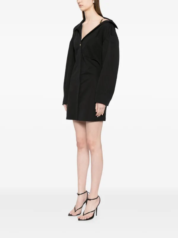 Jacquemus Asymmetric-Neck Mini Shirt Dress - Black