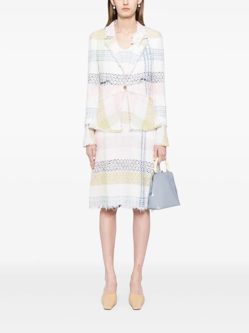 CHANEL Pre-Owned 2005 geruit tweed mantelpak - Wit