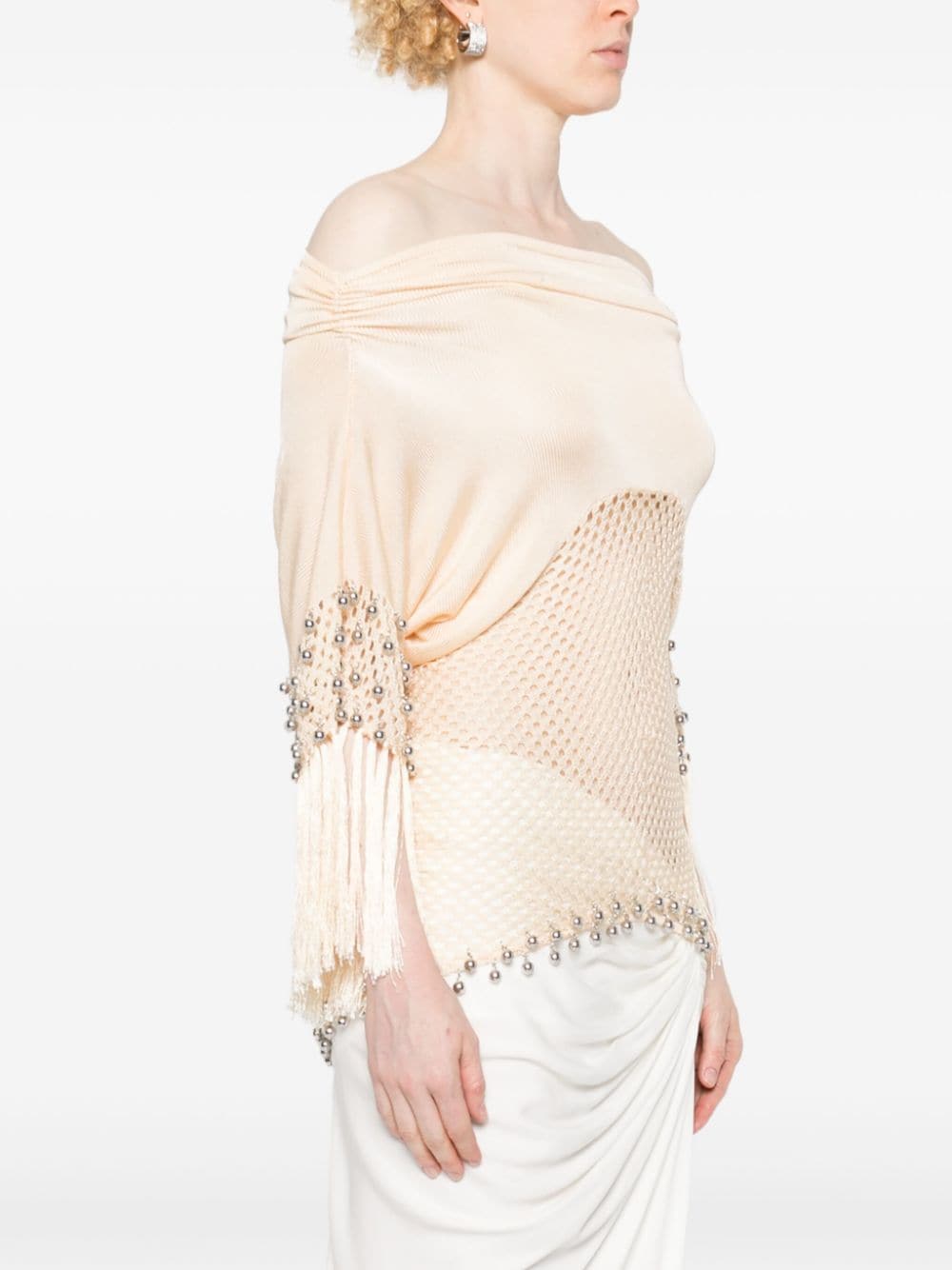 Shop Rabanne Pendant Ruched Top In Neutrals