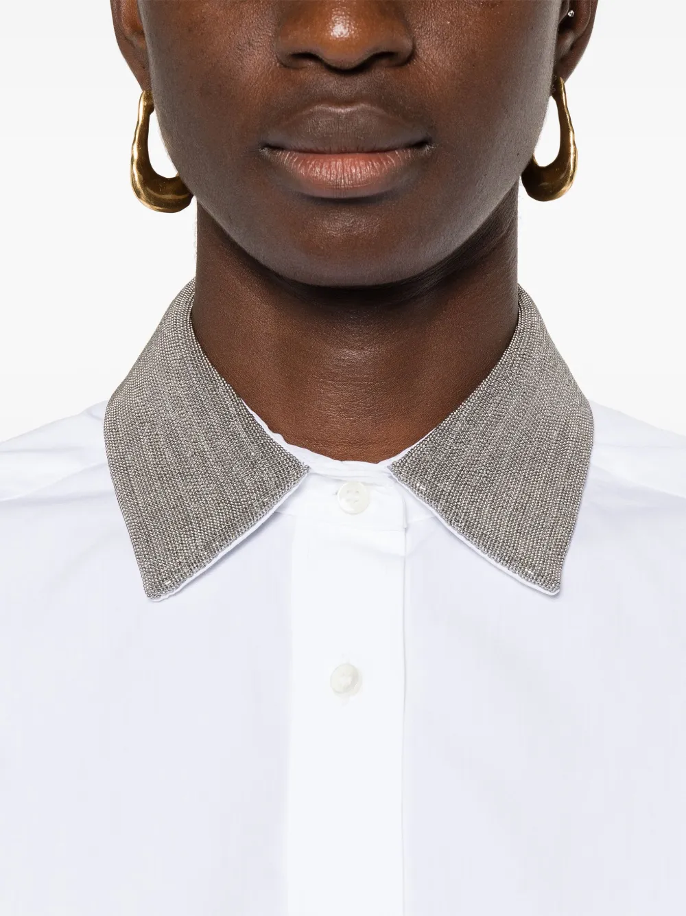 Brunello Cucinelli Women's "shirt With Beaded Collar In White