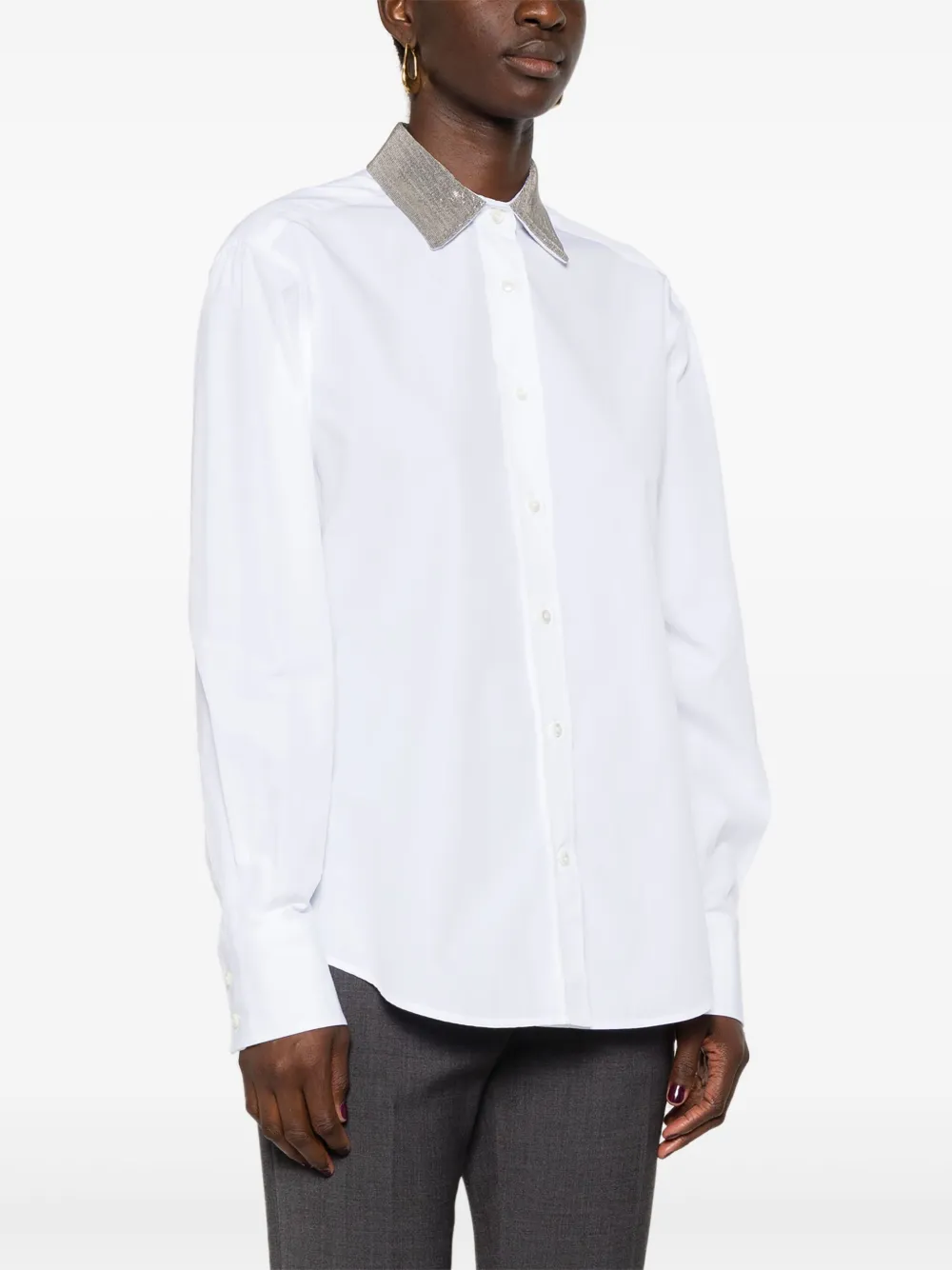 Brunello Cucinelli Women's "shirt With Beaded Collar In White