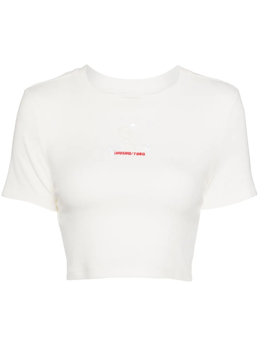 SHUSHU/TONG Stereo Rose トリム クロップド Tシャツ - ホワイト SHUSHU/TONG Stereo Rose トリム クロップド Tシャツ - ホワイト