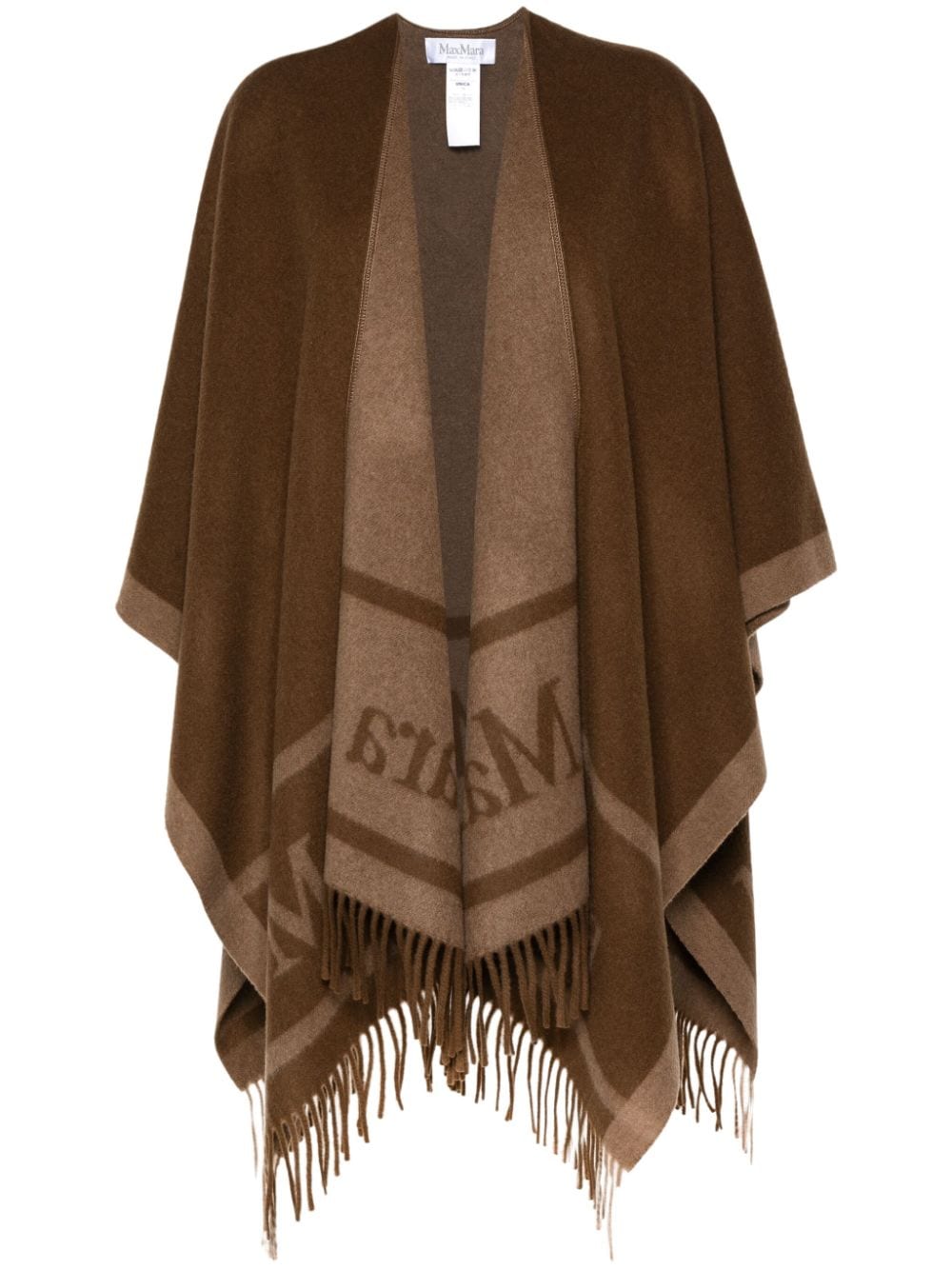 Max Mara Logo-jacquard Wool Cape In Brown