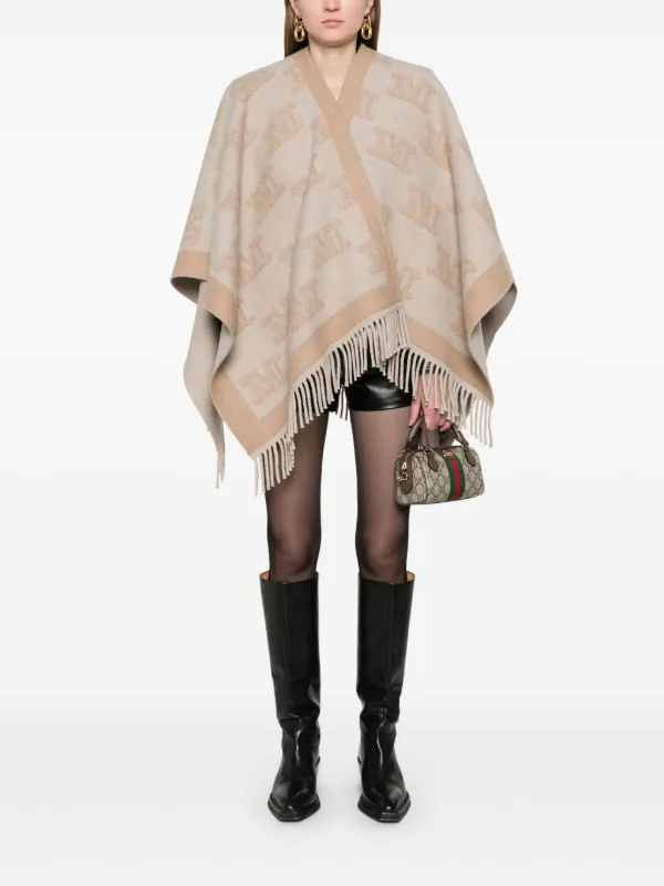 Max Mara monogram-pattern Wool Poncho | Neutrals | FARFETCH Max Mara monogram-pattern Wool Poncho | Neutrals | FARFETCH