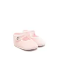 Monnalisa button-strap velvet crib shoes - Pink