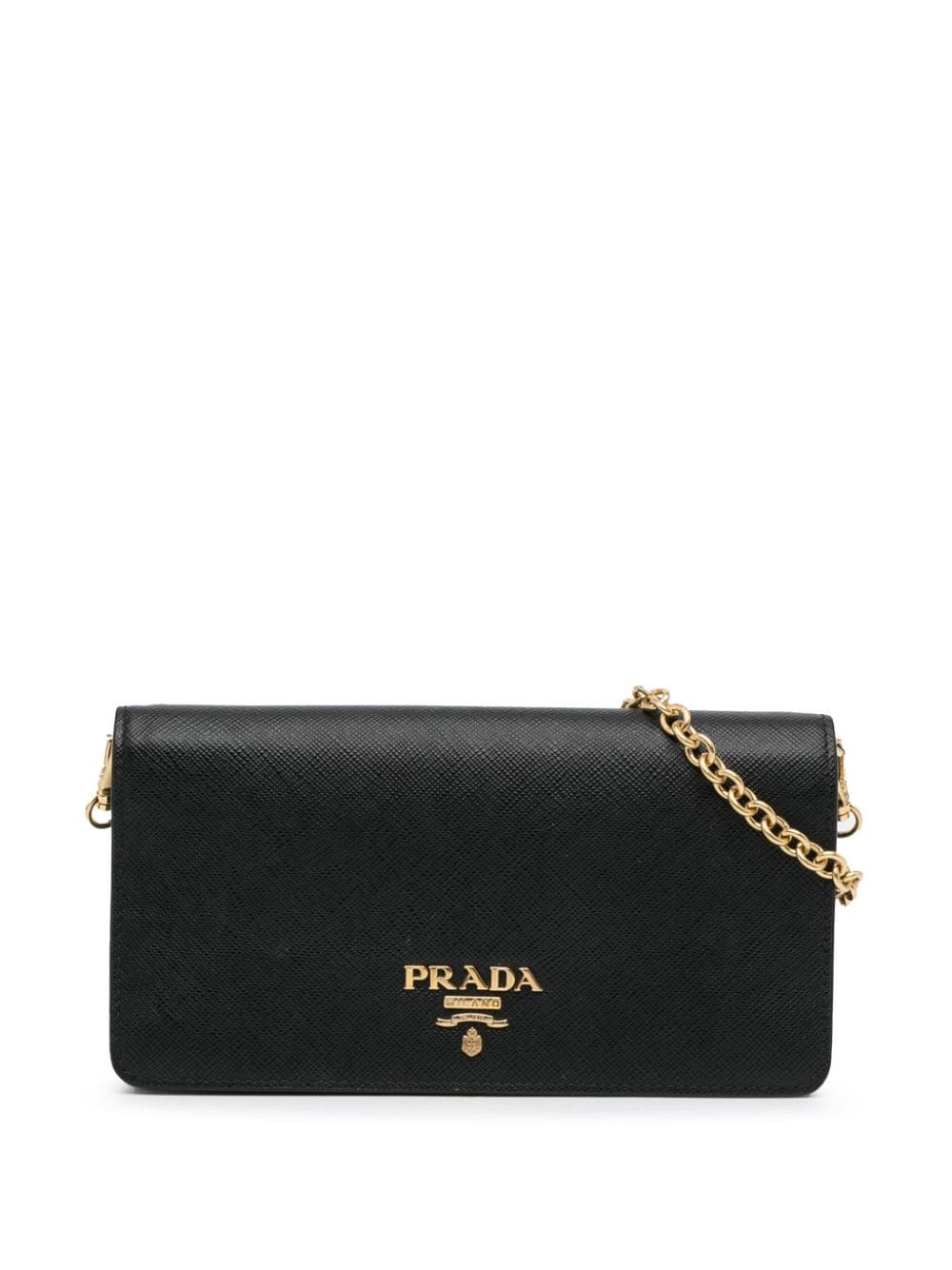 Pre-owned Prada 2013-2023 Saffiano Lux Wallet On Chain Crossbody Bag In Black