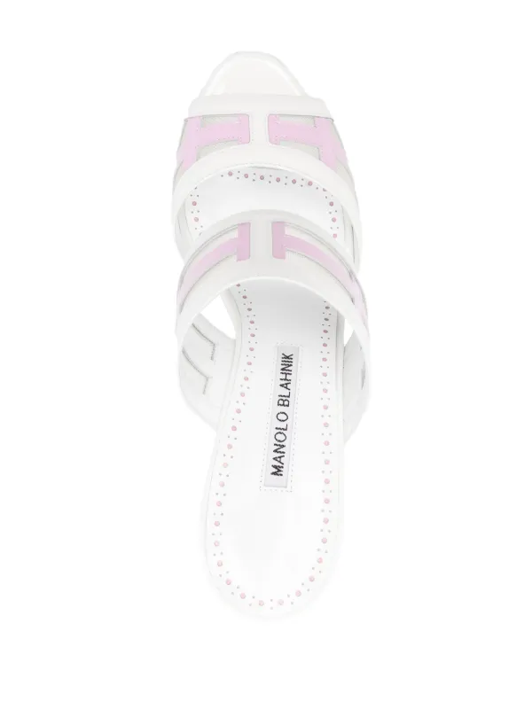 Manolo Blahnik>>アヴェスパムサンダル 90mm MANOLO BLAHNIK Avespamu 90 mesh-trimmed two-tone patent