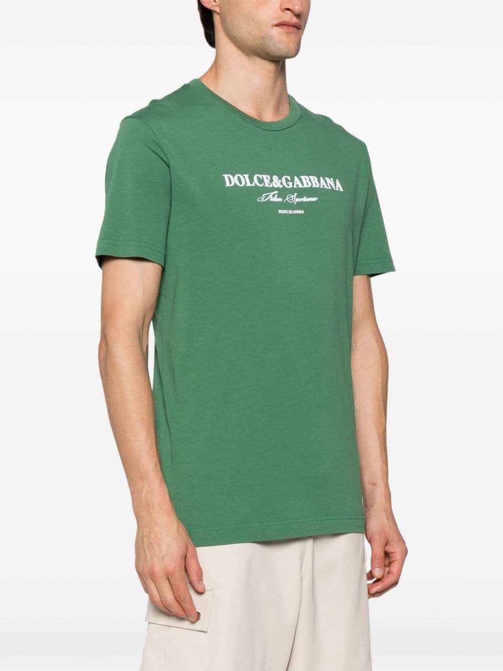 Shop Dolce & Gabbana Flocked-logo Cotton T-shirt In Green