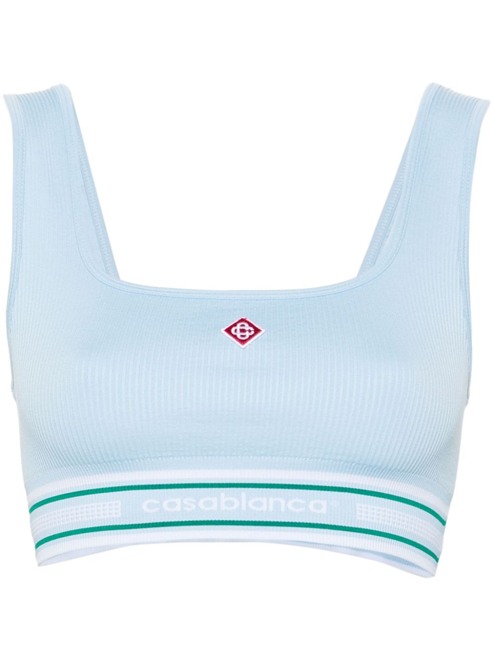 Casablanca logo-patch ribbed cropped top - Blue