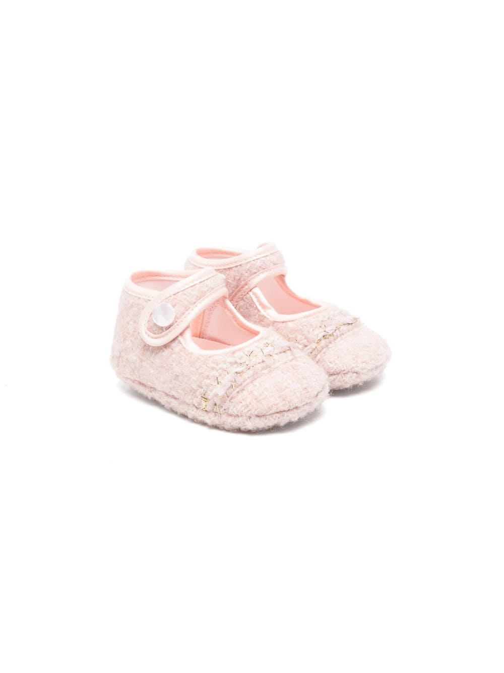Monnalisa Babies' Metallic-thread Tweed Crib Shoes In Pink