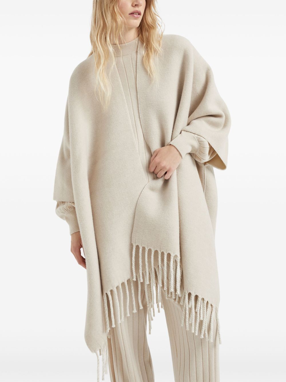 Brunello Cucinelli fringed-edge double knit cape Women