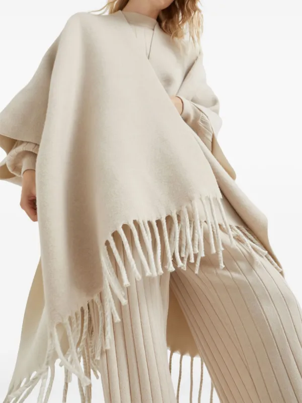 Brunello Cucinelli フリンジ ダブルニットケープ | ニュートラル 