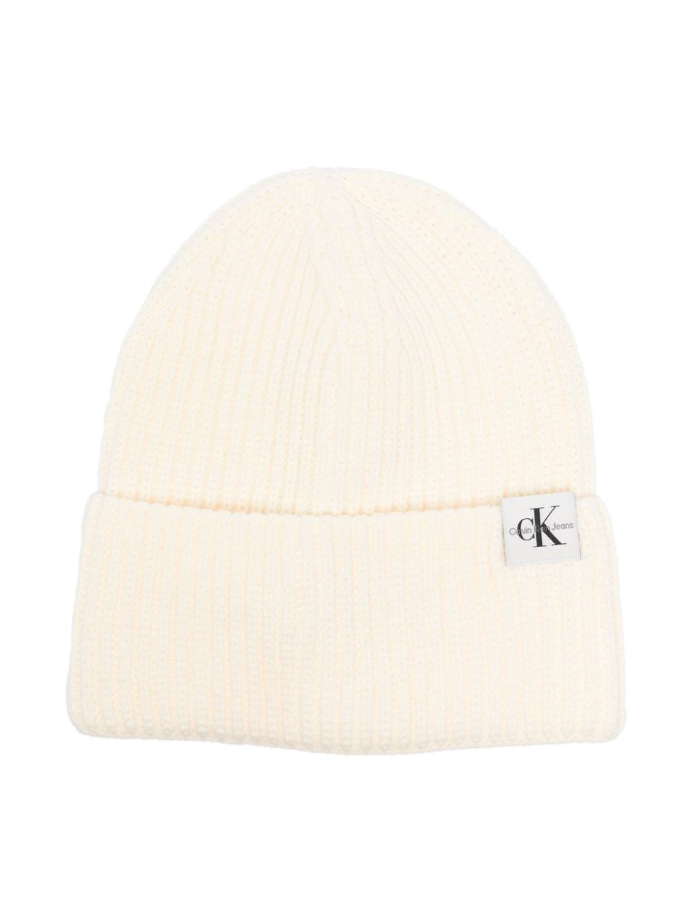 Calvin Klein Kids logo-patch knitted beanie - Bianco