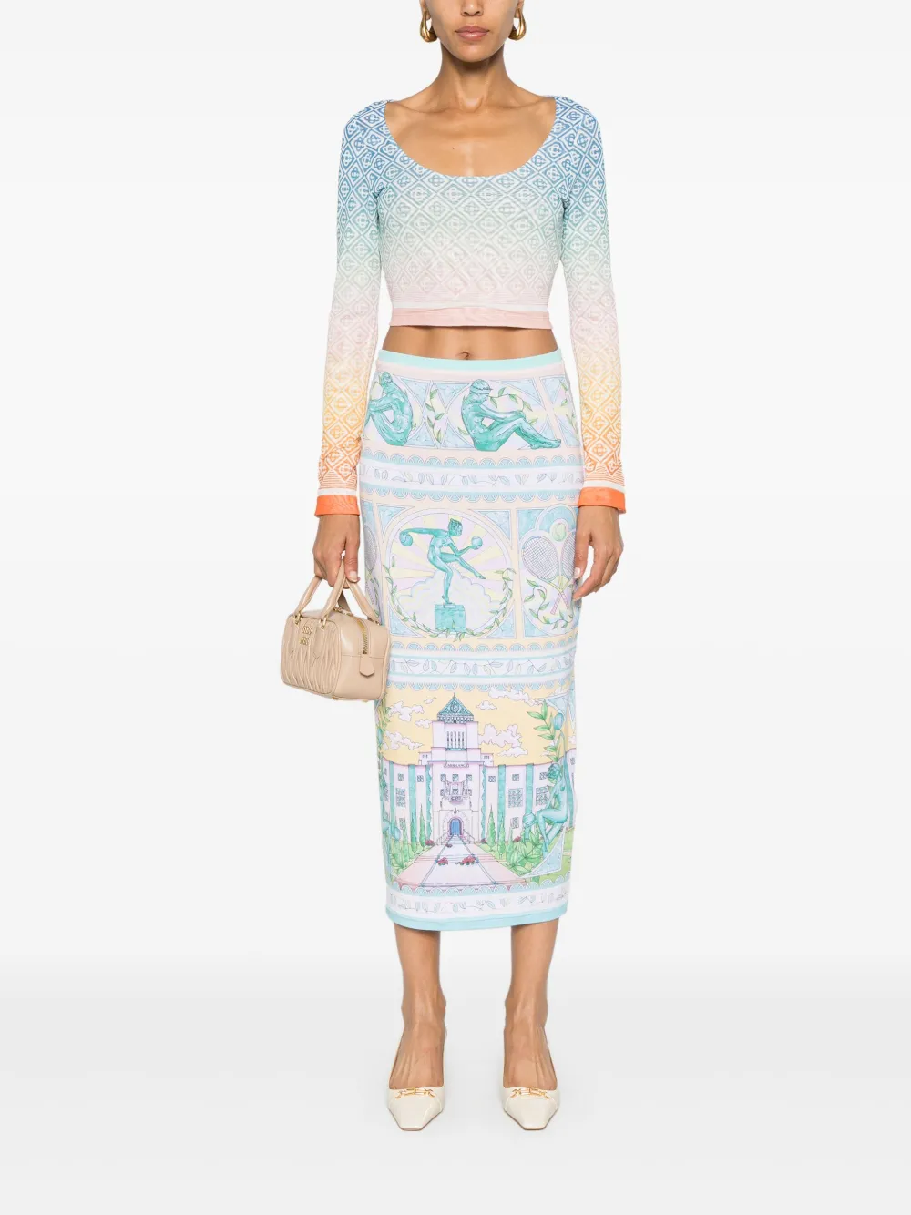 Casablanca Midi-rok met vaasprint - Groen