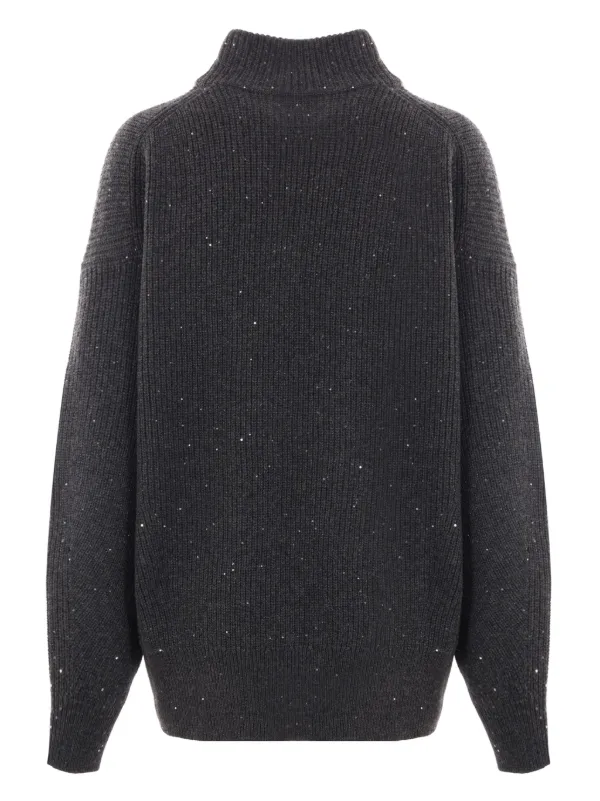 Brunello Cucinelli sequin-embellished high-neck Jumper Grey