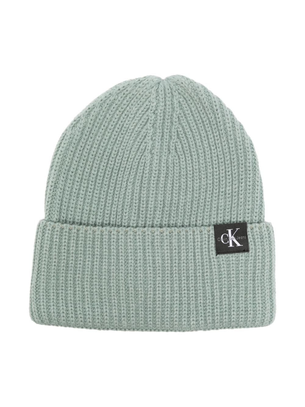 Calvin Klein Kids' Logo-patch Knitted Beanie In Green