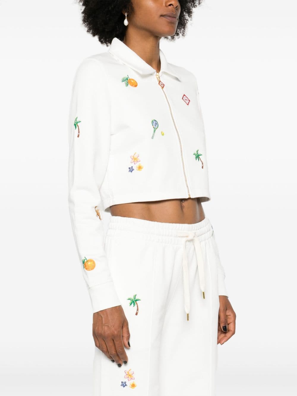 Shop Casablanca Elements En Crayon Cropped Jacket In White