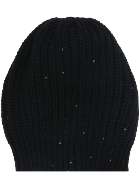 Brunello Cucinelli sequin-embellished ribbed-knit beanie Women