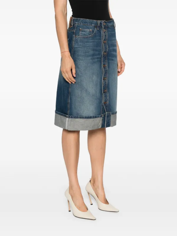 Victoria Beckham mid-rise Denim Midi Skirt | Blue | FARFETCH