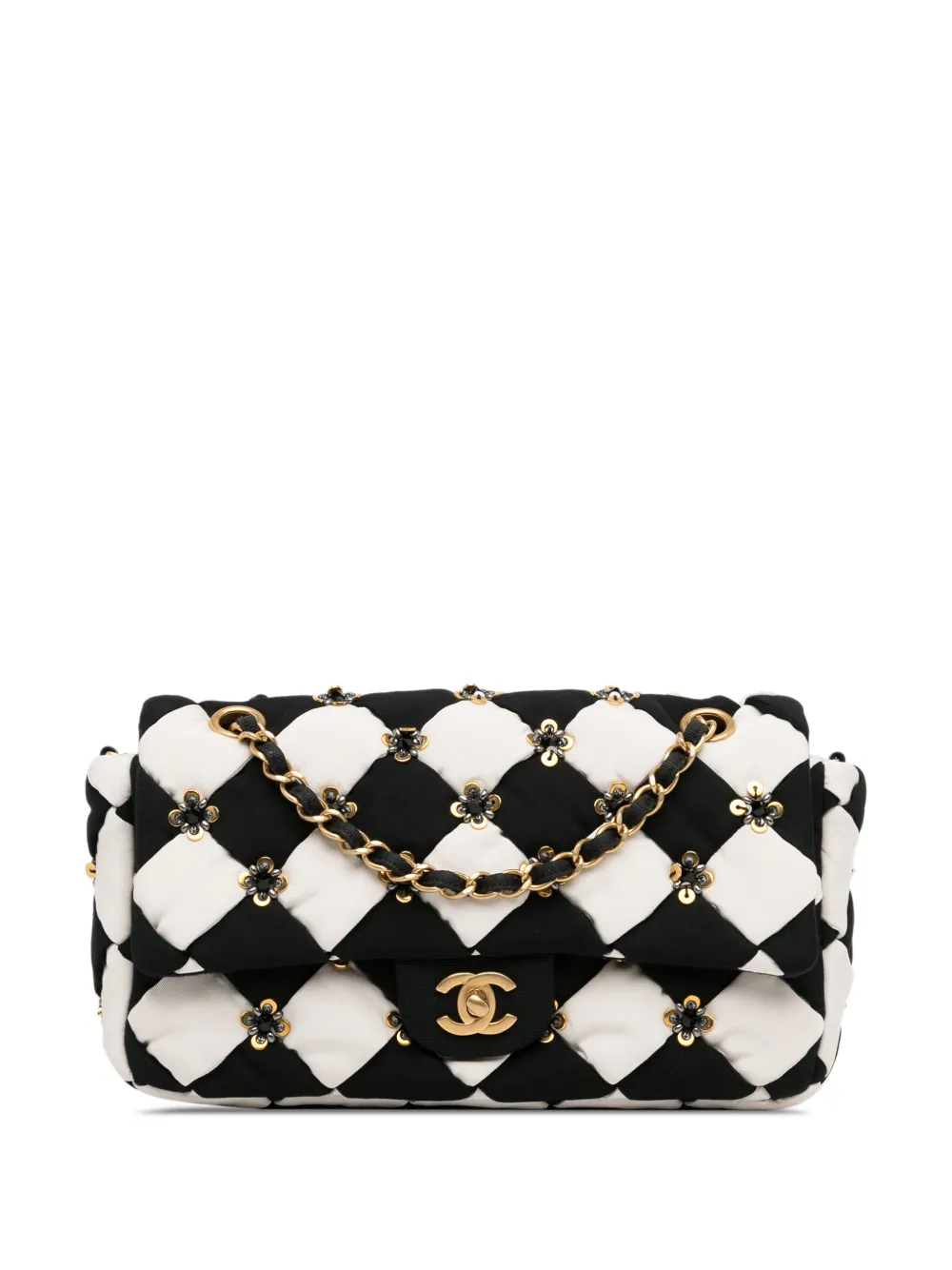 CHANEL Pre-Owned 2021-2022 Medium Satin Métiers D’Art Checkered Embellished Flap shoulder bag – Black