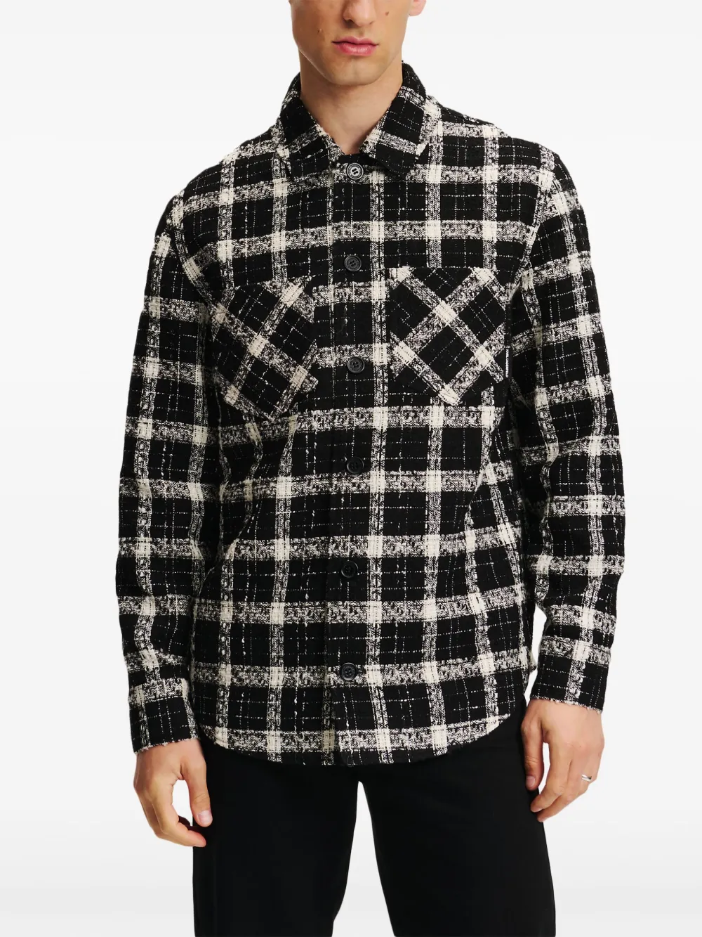 Karl Lagerfeld Checked Bouclé Overshirt In Black
