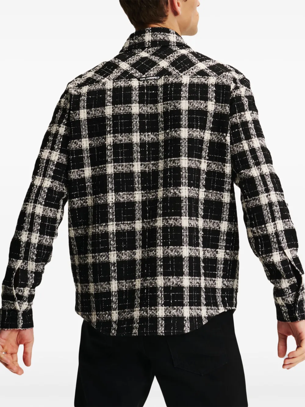 Karl Lagerfeld Checked Bouclé Overshirt In Black