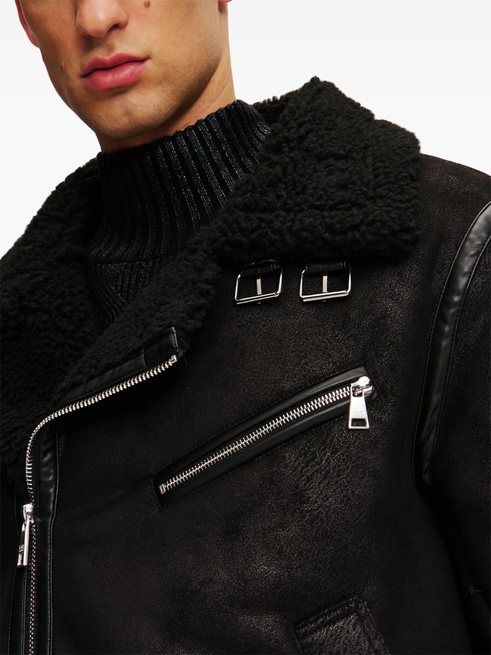 Shop Karl Lagerfeld Faux-leather Biker Jacket In Schwarz