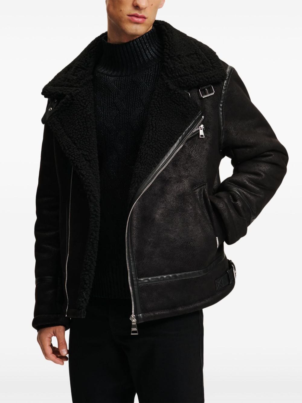 Shop Karl Lagerfeld Faux-leather Biker Jacket In Schwarz