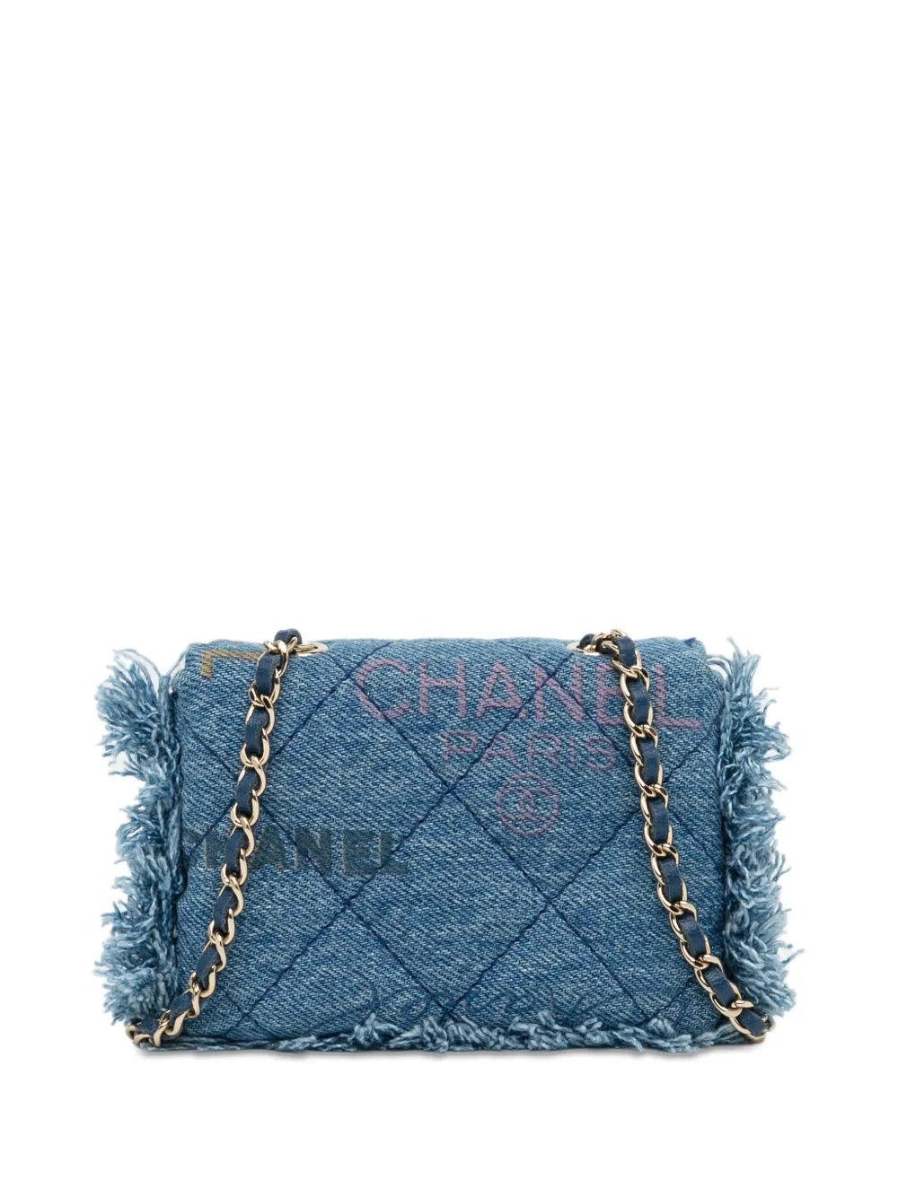 Pre-owned Chanel 2021 Mini Denim Mood Clutch With Chain Crossbody Bag In Blue