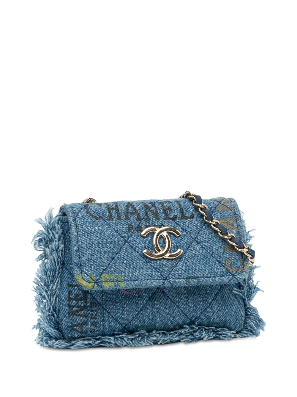 Pre-owned Chanel 2021 Mini Denim Mood Clutch With Chain Crossbody Bag In Blue