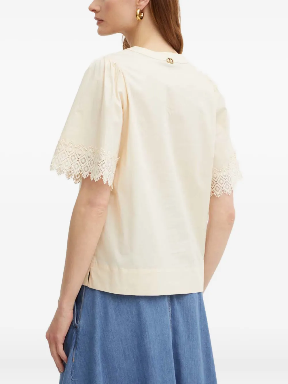 Twinset Lace Short-sleeve Blouse In Neutral