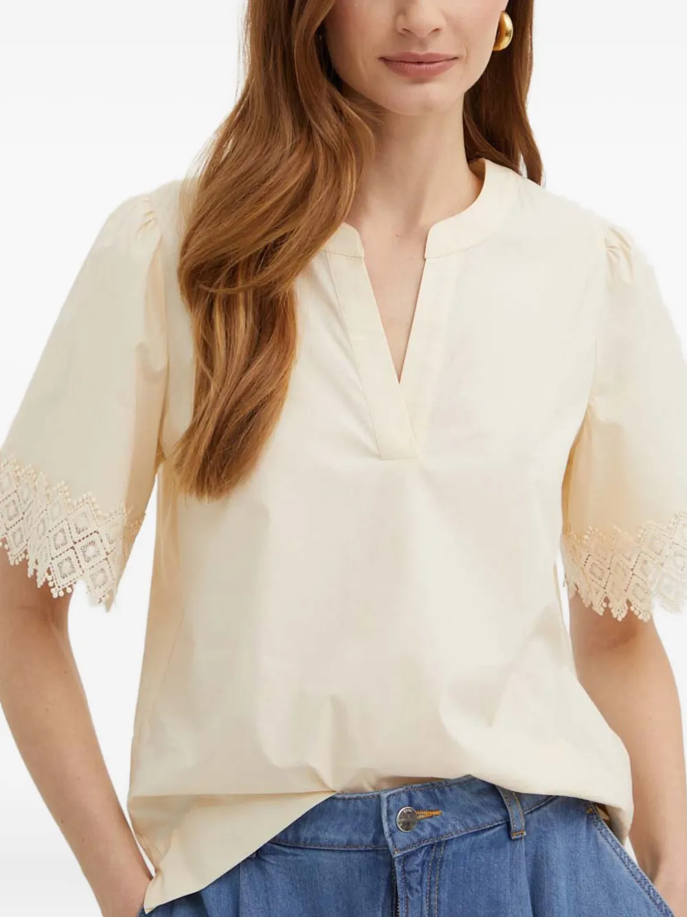 Twinset Lace Short-sleeve Blouse In Neutral