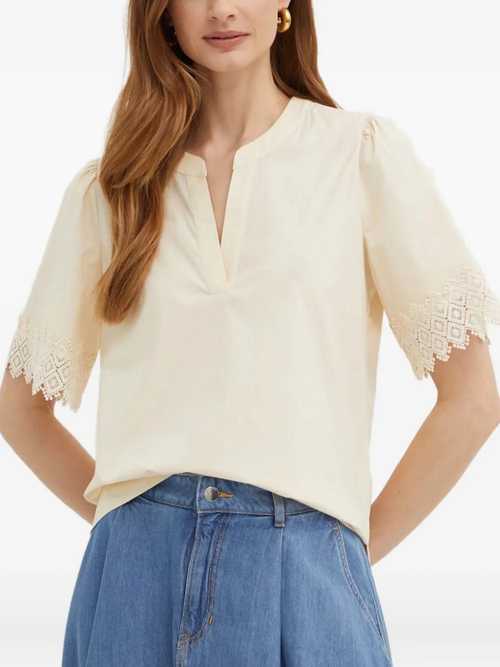 Twinset Lace Short-sleeve Blouse In Neutral