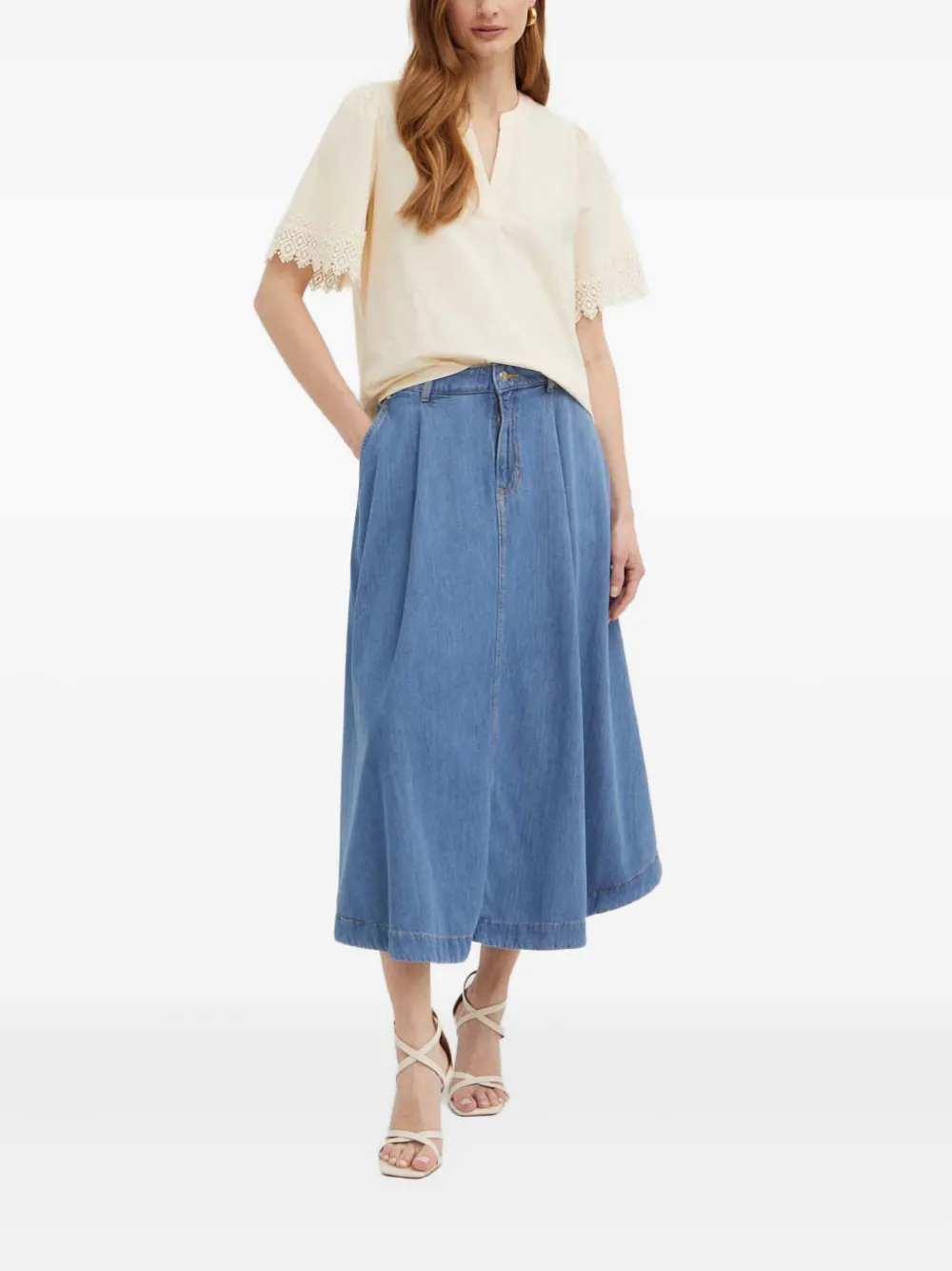Twinset Lace Short-sleeve Blouse In Neutral