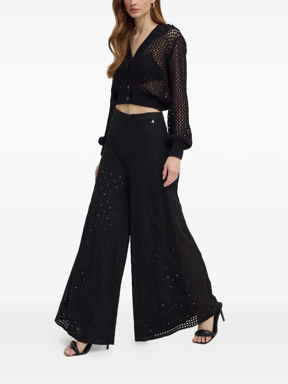 TWINSET broderie-anglaise palazzo pants - Zwart