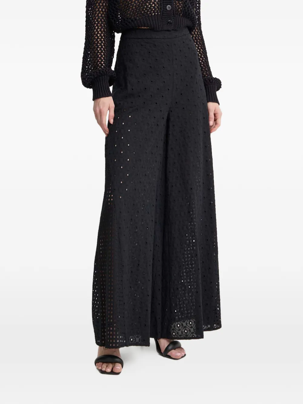 Twinset Broderie-anglaise Palazzo Pants In Black