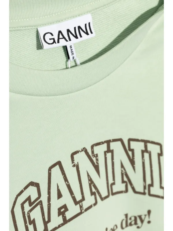 GANNI logo-print organic-cotton Sweatshirt | Green | FARFETCH