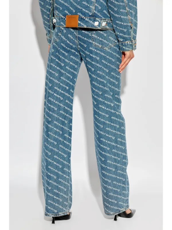 パンツ ALEXANDER WANG Women Straight Pants 4DC2244264468A Blue Alexander Wang Logo Print Sequined mid-rise Straight Leg
