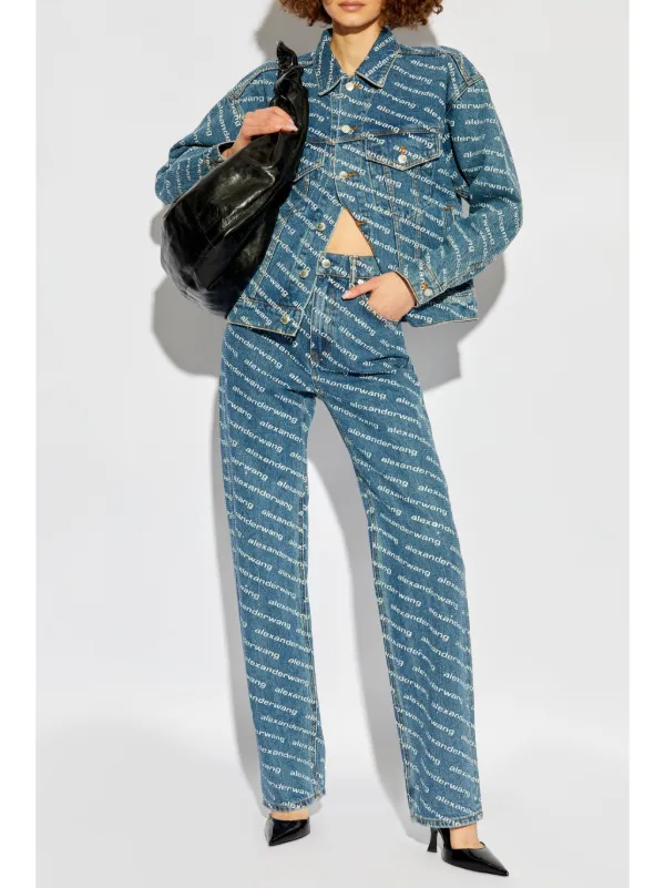 パンツ ALEXANDER WANG Women Straight Pants 4DC2244264468A Blue Alexander Wang Logo Print Sequined mid-rise Straight Leg
