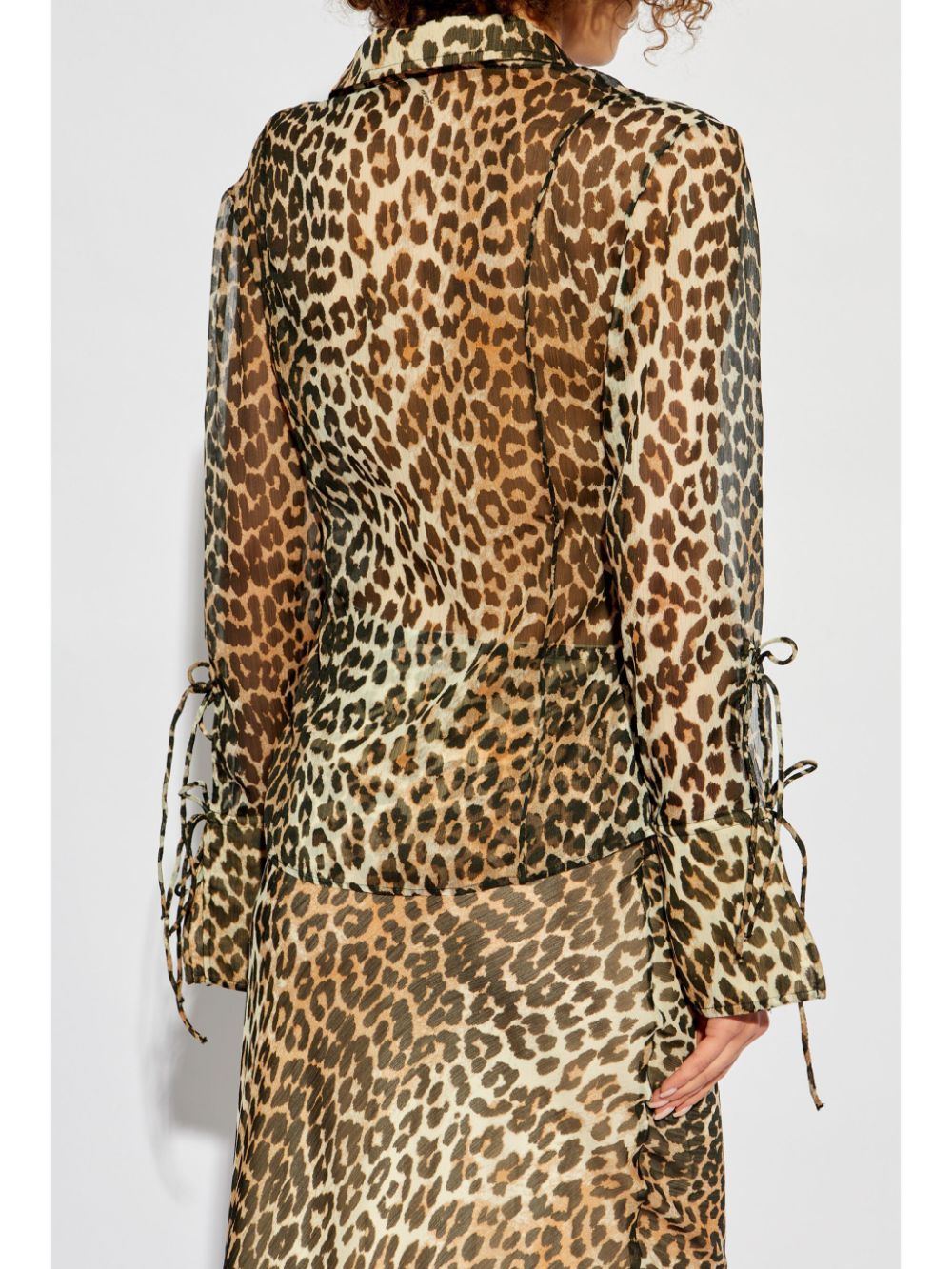 Shop Ganni Animal-print Long-sleeve Blouse In 中性色