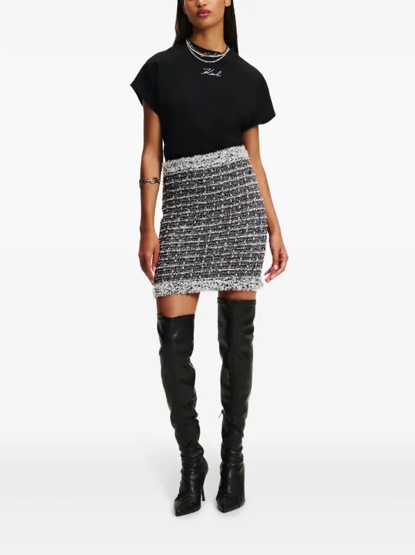 Knee length black boucle skirt best sale