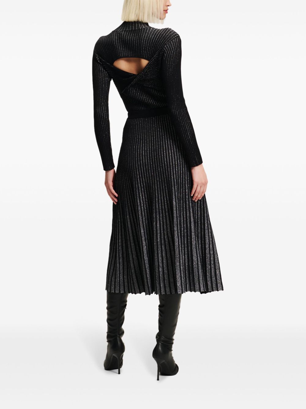 Shop Karl Lagerfeld Metallic Pleated Midi Skirt In Black