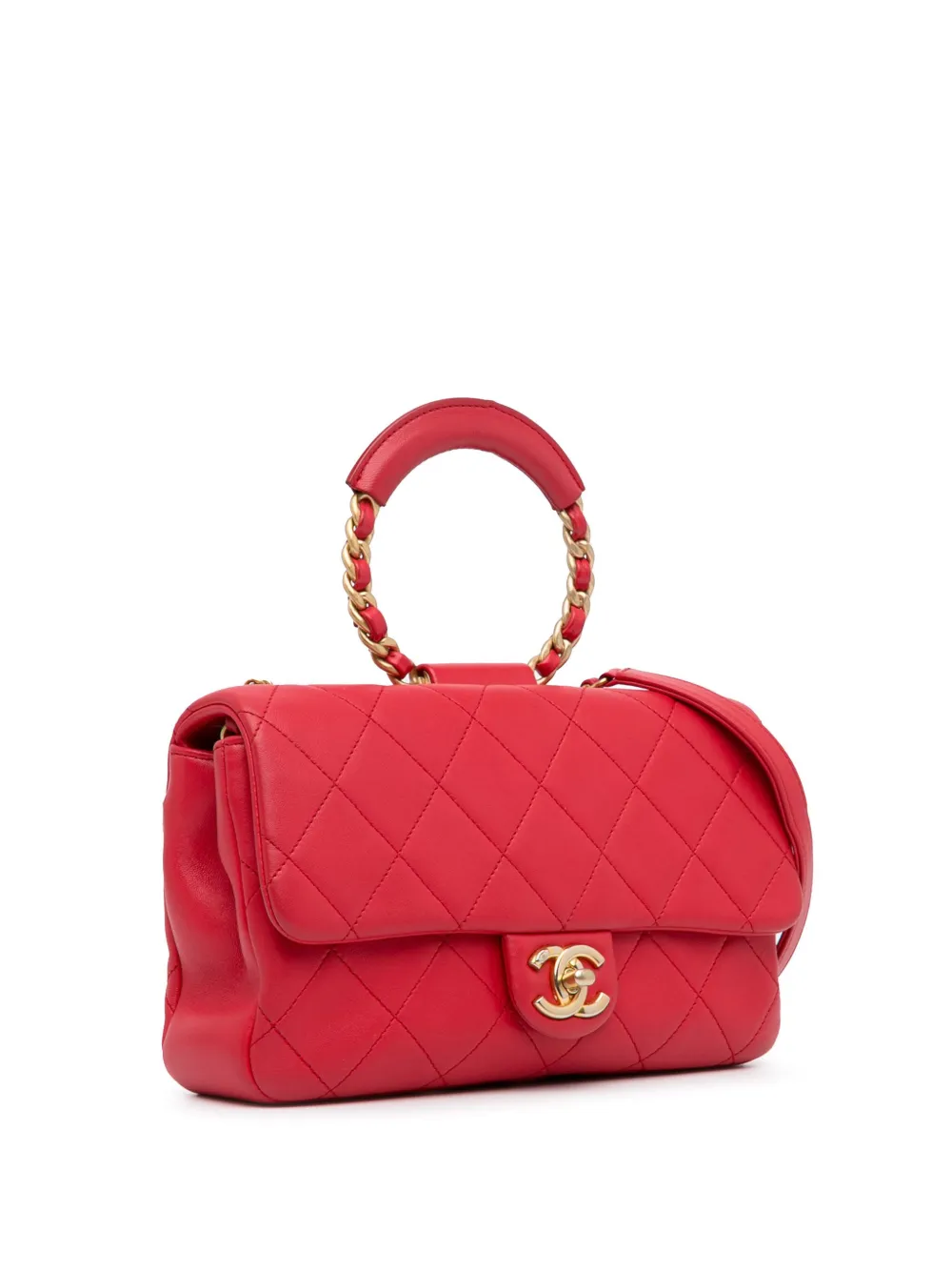Pre-owned Chanel 2019 Medium Lambskin In The Loop Flap Satchel In Red